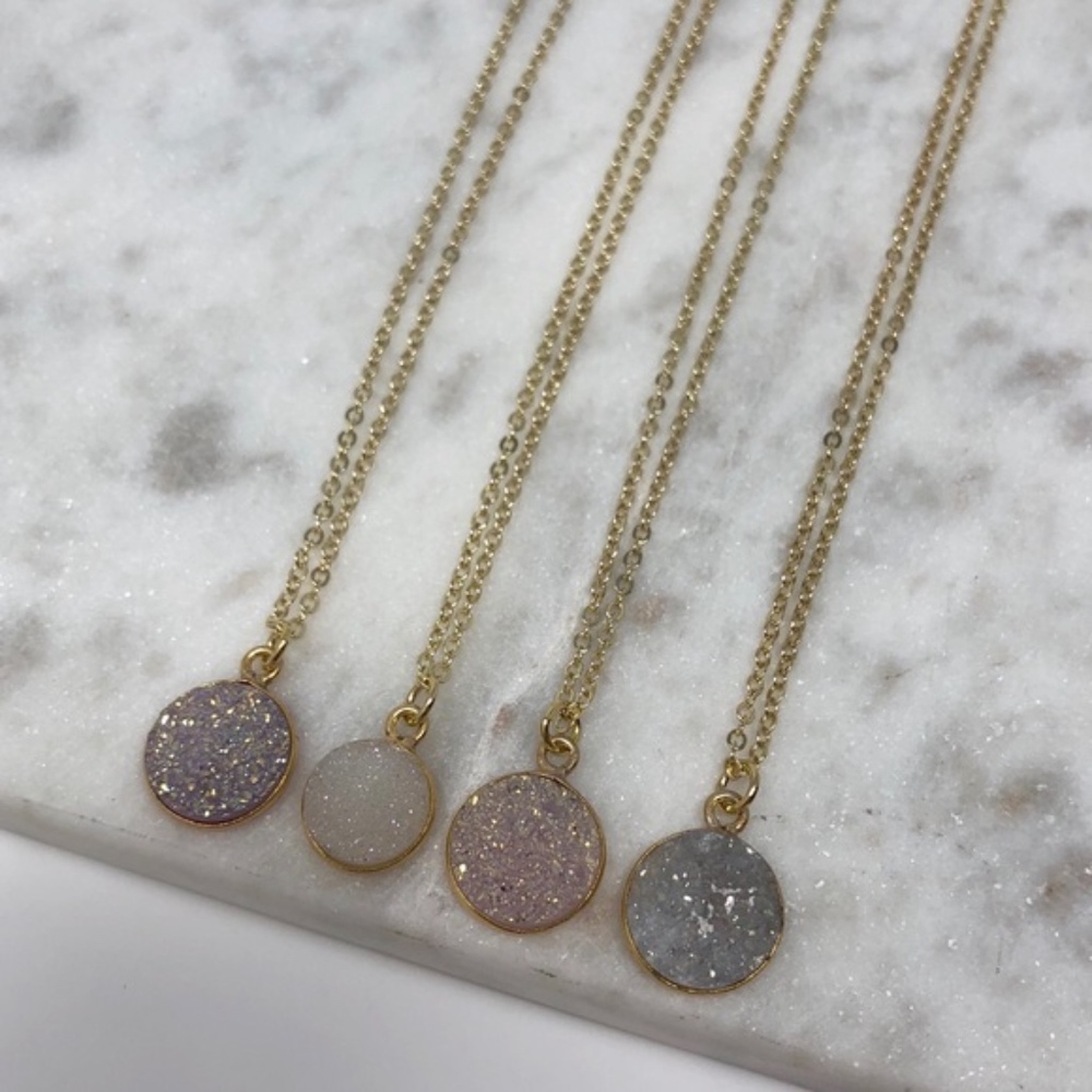 Neutral Round Druzy Necklaces - Picture 2 of 7